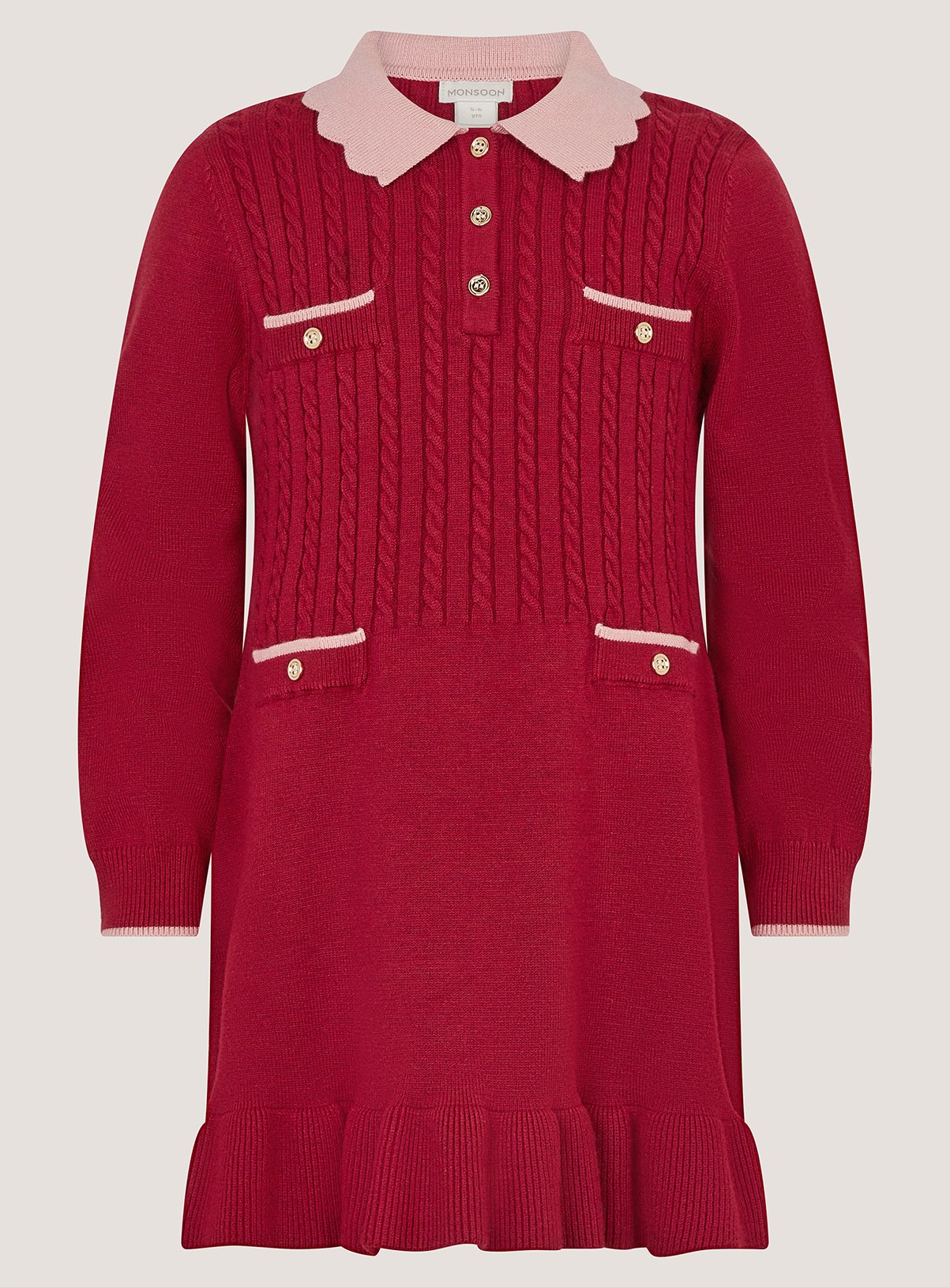 MONSOON Scallop Collar Cable Knit Dress 7-8 years - Image 2 thumbnail