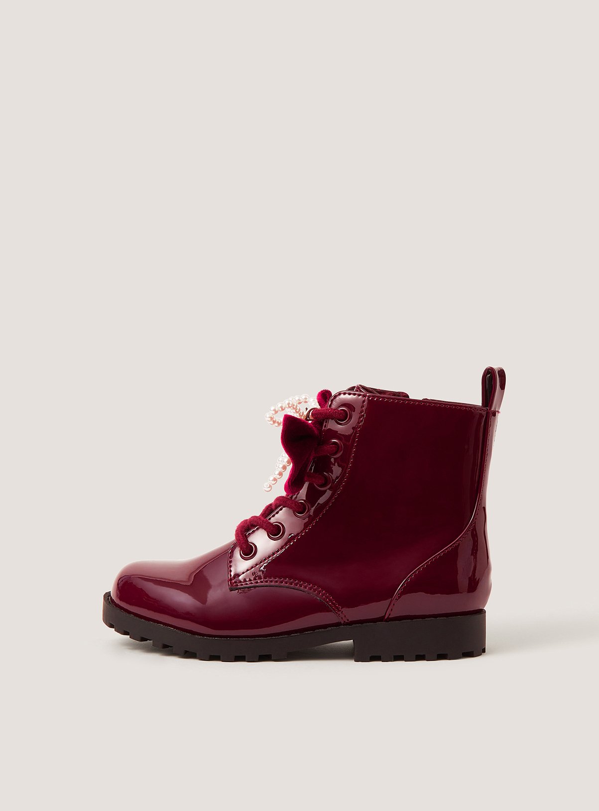 MONSOON Bow Patent Lace Up Boots 11 Infant - Image 2 thumbnail