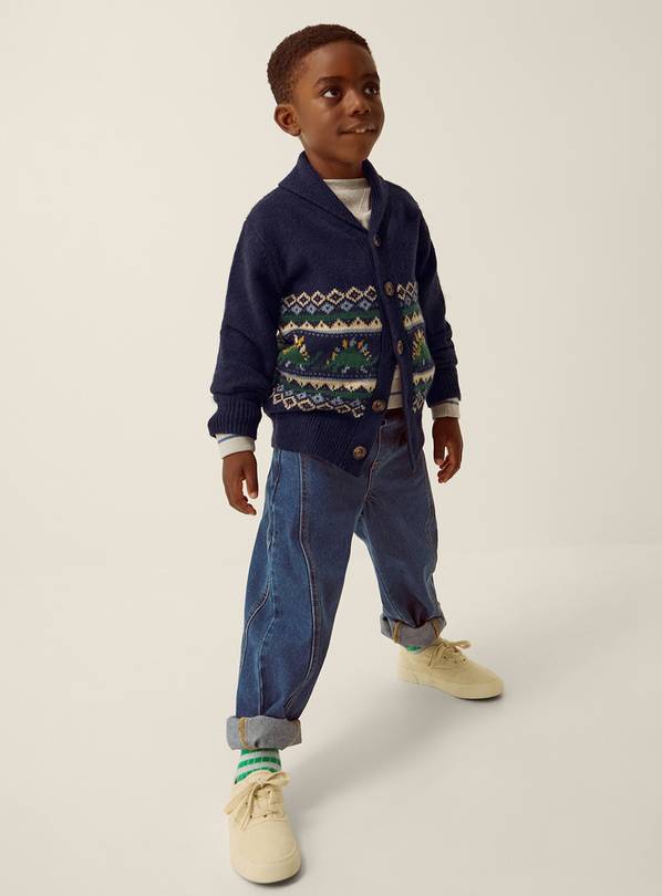 MONSOON Dinosaur Fair Isle Cardigan 7-8 years