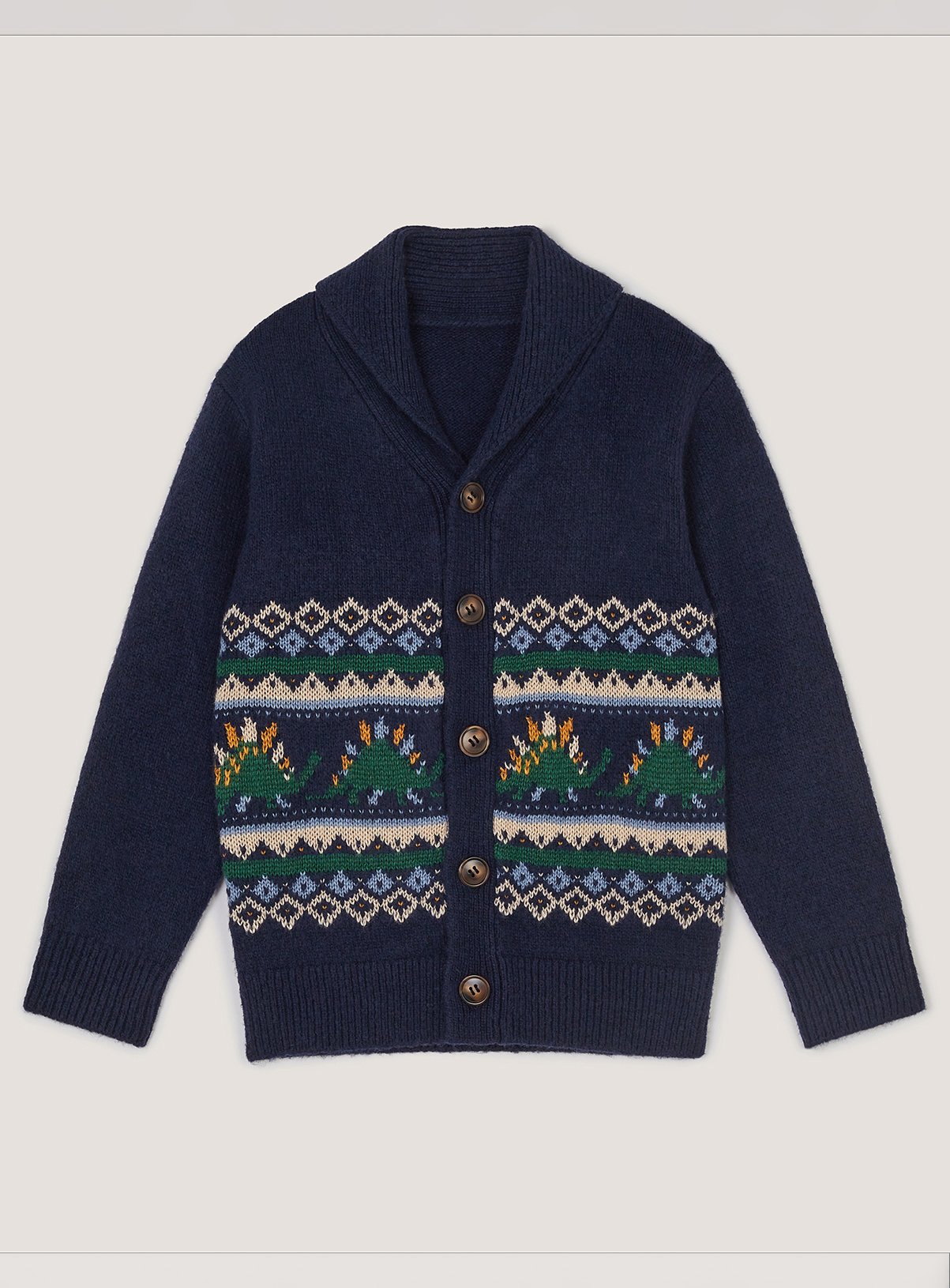 MONSOON Dinosaur Fair Isle Cardigan 9-10 years - Image 2 thumbnail