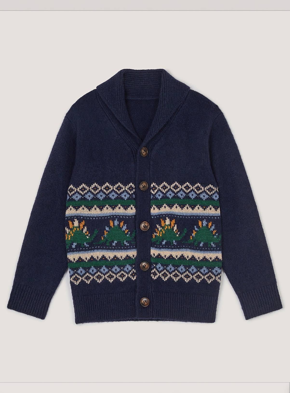 MONSOON Dinosaur Fair Isle Cardigan 9-10 years - Image 2
