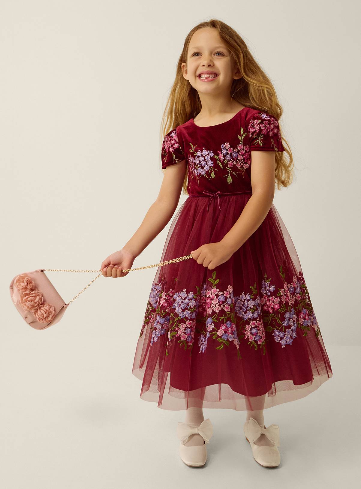 MONSOON Ruby Floral Embroidered Velvet Party Dress 8 years - Image 1