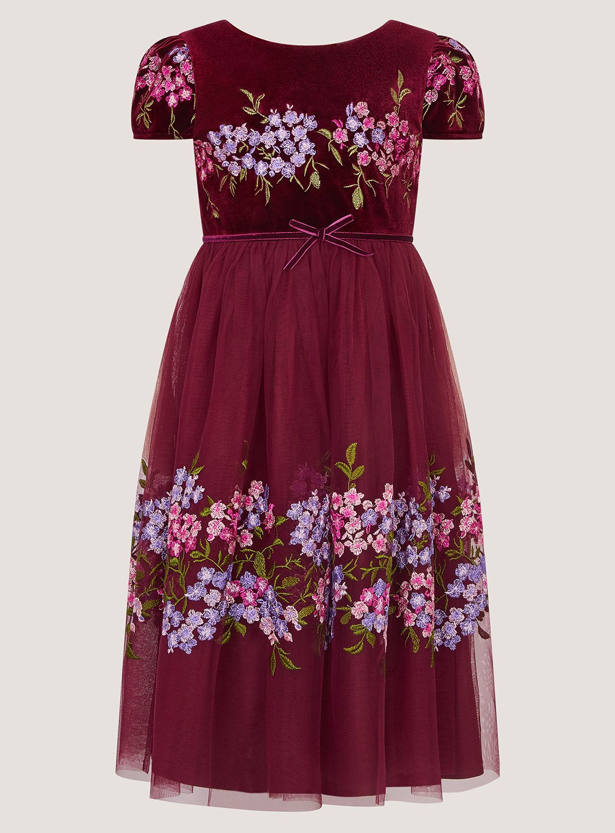 MONSOON Ruby Floral Embroidered Velvet Party Dress 8 years - Image 2 thumbnail