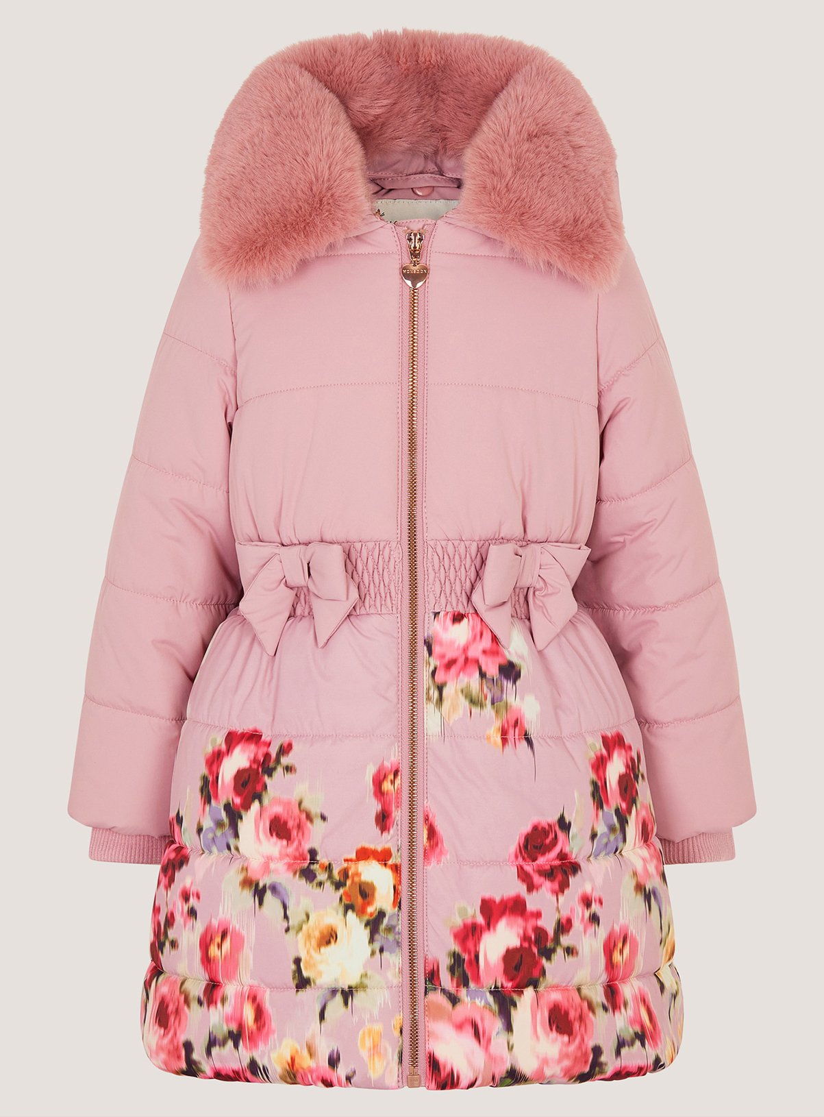 MONSOON Blurred Floral Print Puffer Coat 9-10 years - Image 2 thumbnail