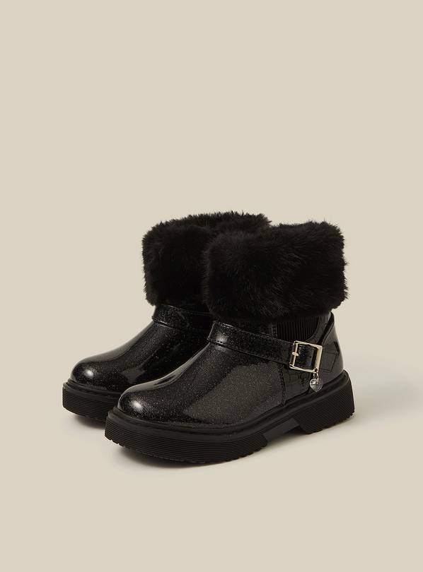 MONSOON Faux Fur Glitter Patent Boots 10 Infant
