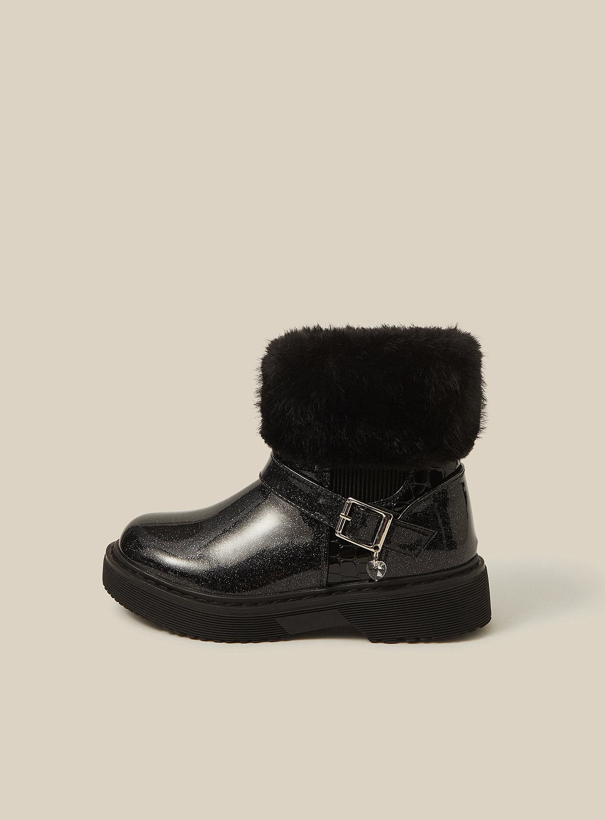 MONSOON Faux Fur Glitter Patent Boots 10 Infant - Image 2 thumbnail