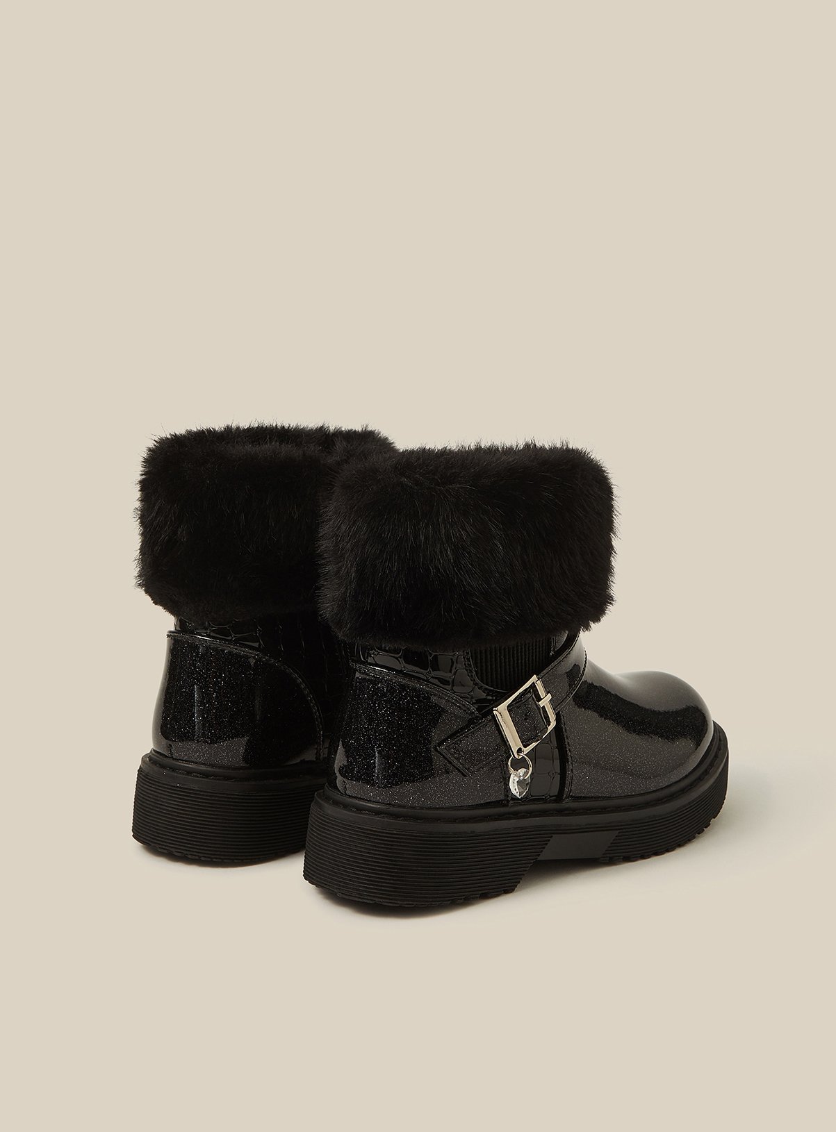 MONSOON Faux Fur Glitter Patent Boots 10 Infant - Image 3 thumbnail