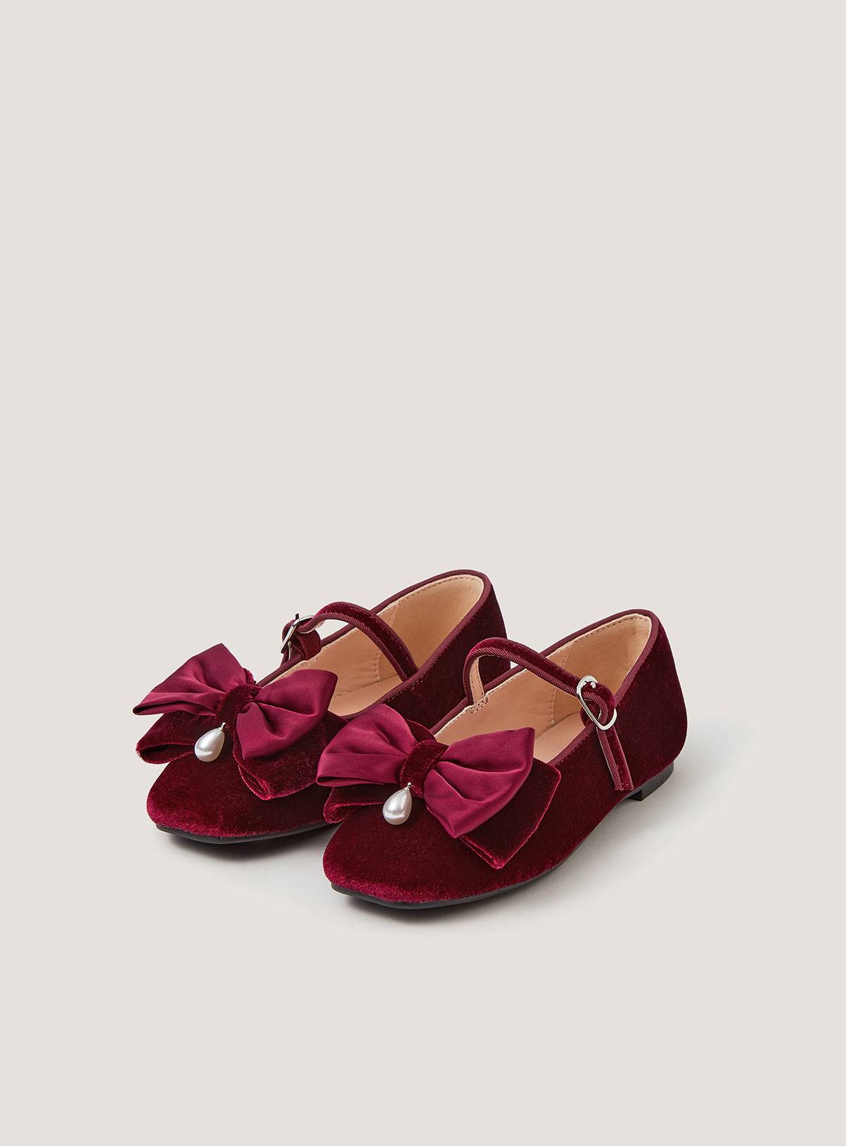 MONSOON Bow Velvet Ballet Flats 9 Infant - Image 1