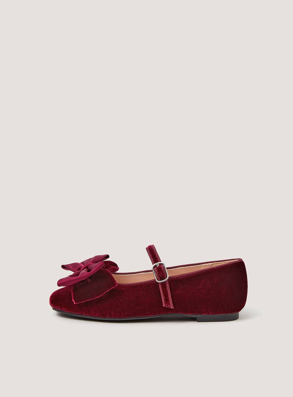 MONSOON Bow Velvet Ballet Flats 9 Infant - Image 3