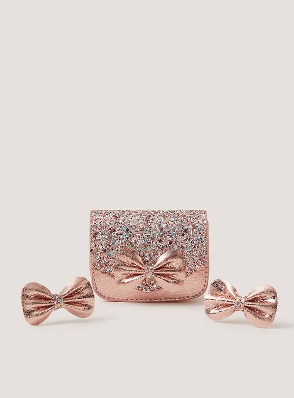 MONSOON Glitter Bow Bag and Hair Clips Set One Size
