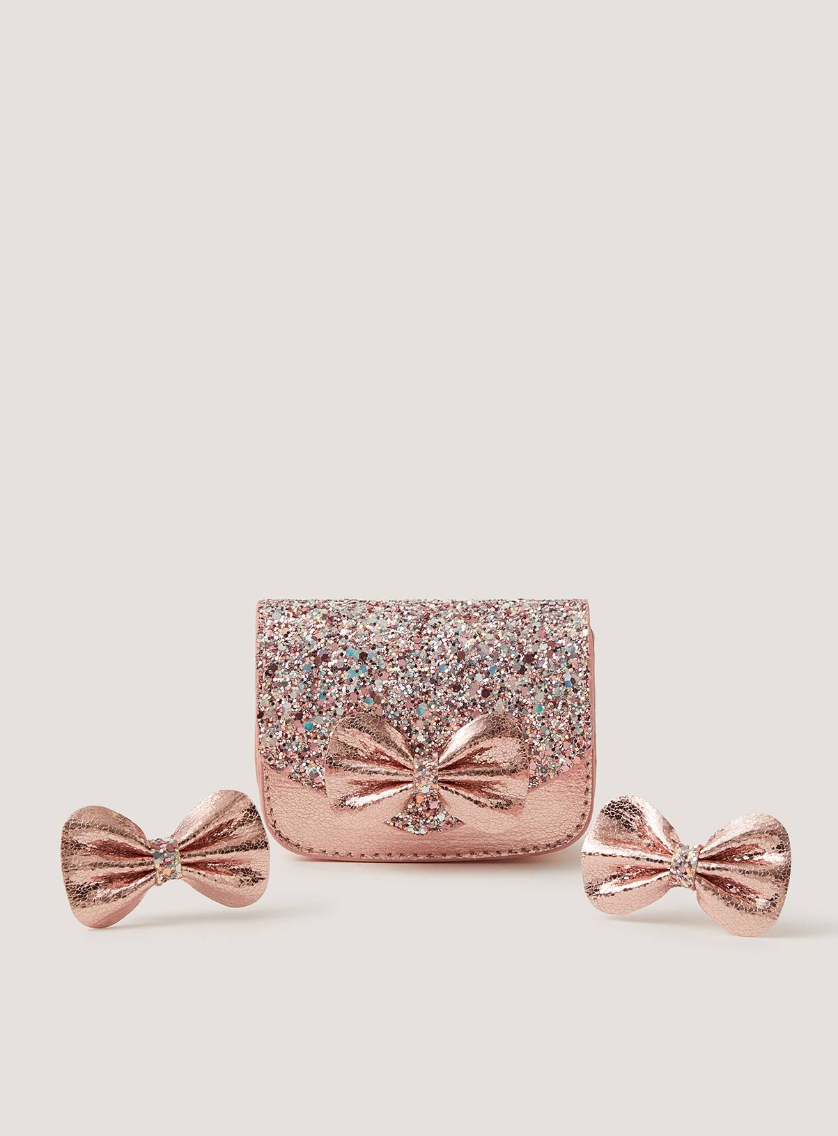 MONSOON Glitter Bow Bag and Hair Clips Set One Size - Image 1