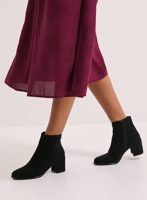 DOROTHY PERKINS Morgan Round Toe Block Heel Faux Suede Ankle Boots Black 8