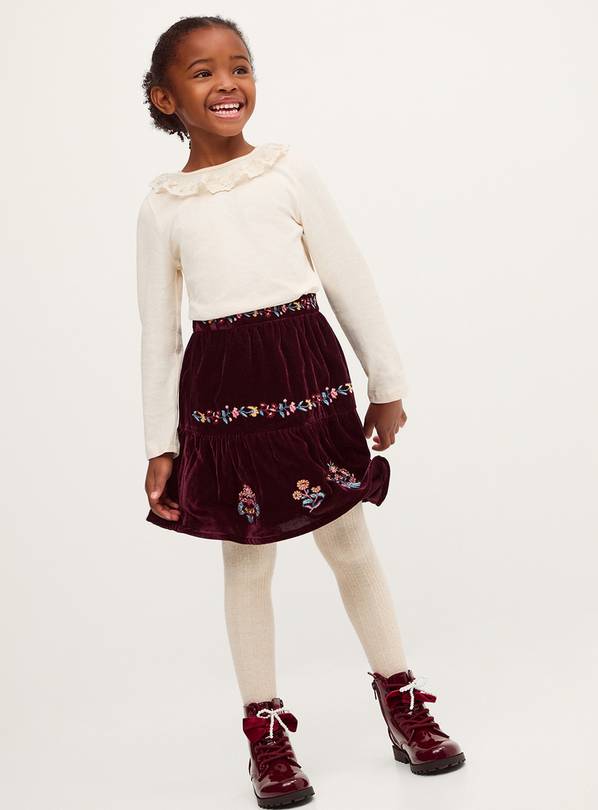 MONSOON Floral Embroidered Velour Skirt 3-4 years
