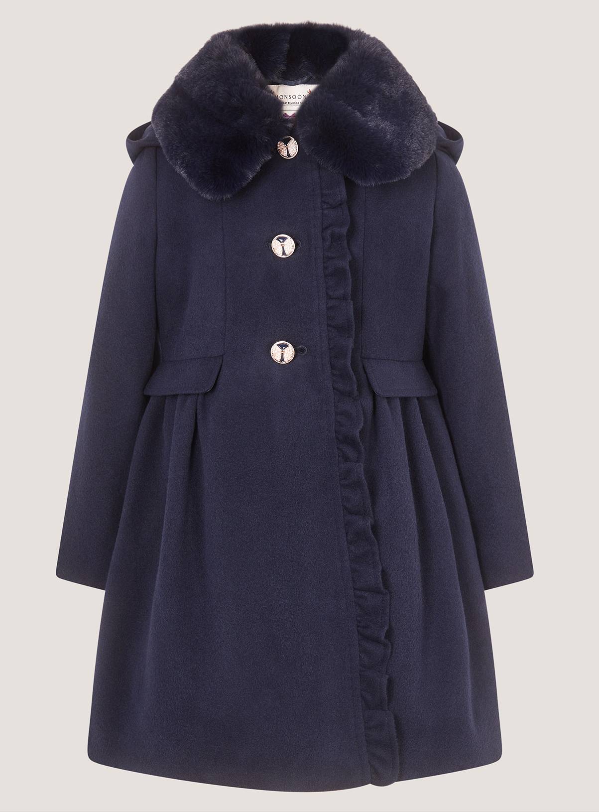 MONSOON Faux Fur Collar Frill Coat 11-12 years - Image 2