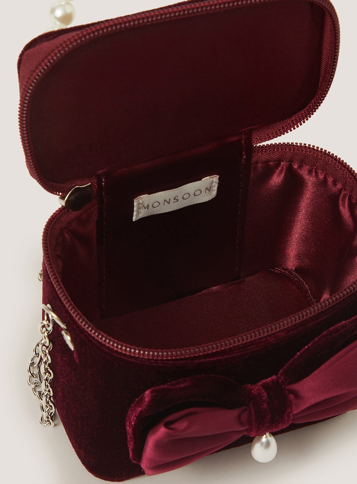 MONSOON Bow Velvet Bag One Size - Image 4 thumbnail