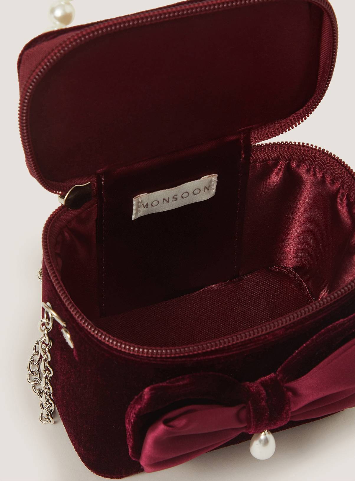 MONSOON Bow Velvet Bag One Size - Image 4