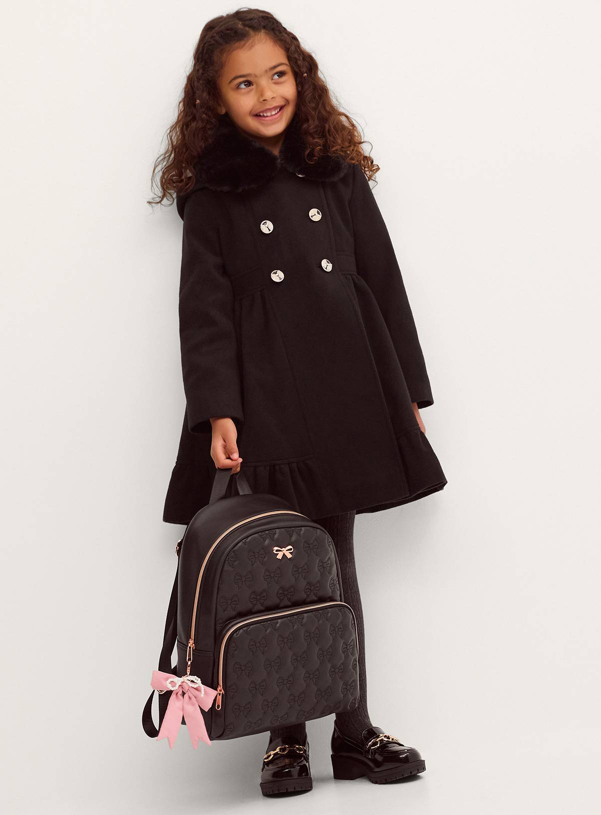 MONSOON Faux Fur Collar Double Breasted Coat 5-6 years - Image 1