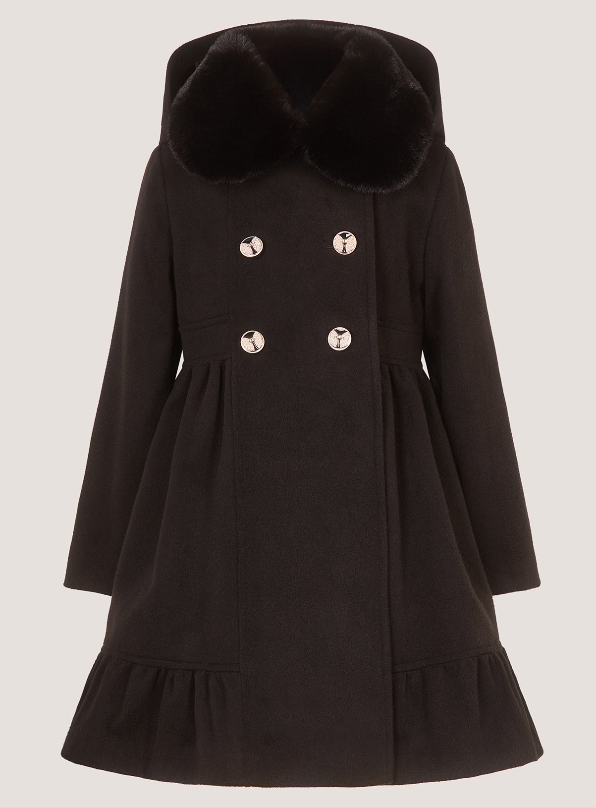 MONSOON Faux Fur Collar Double Breasted Coat 5-6 years - Image 2 thumbnail
