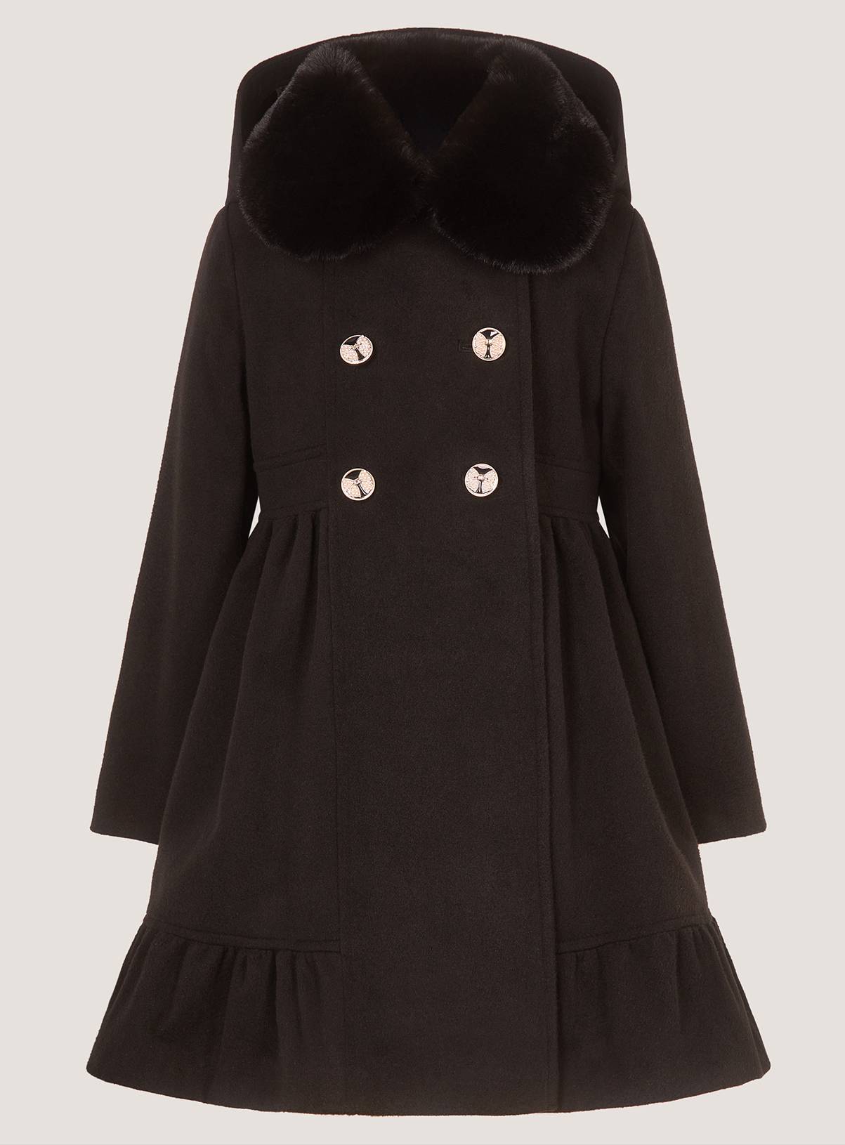 MONSOON Faux Fur Collar Double Breasted Coat 5-6 years - Image 2