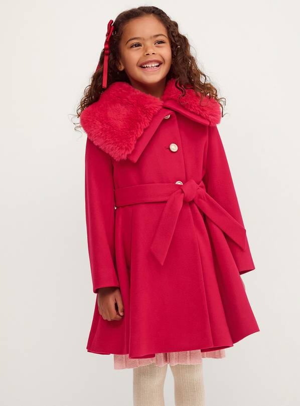 MONSOON Faux Fur Collar Belted Coat 9-10 years