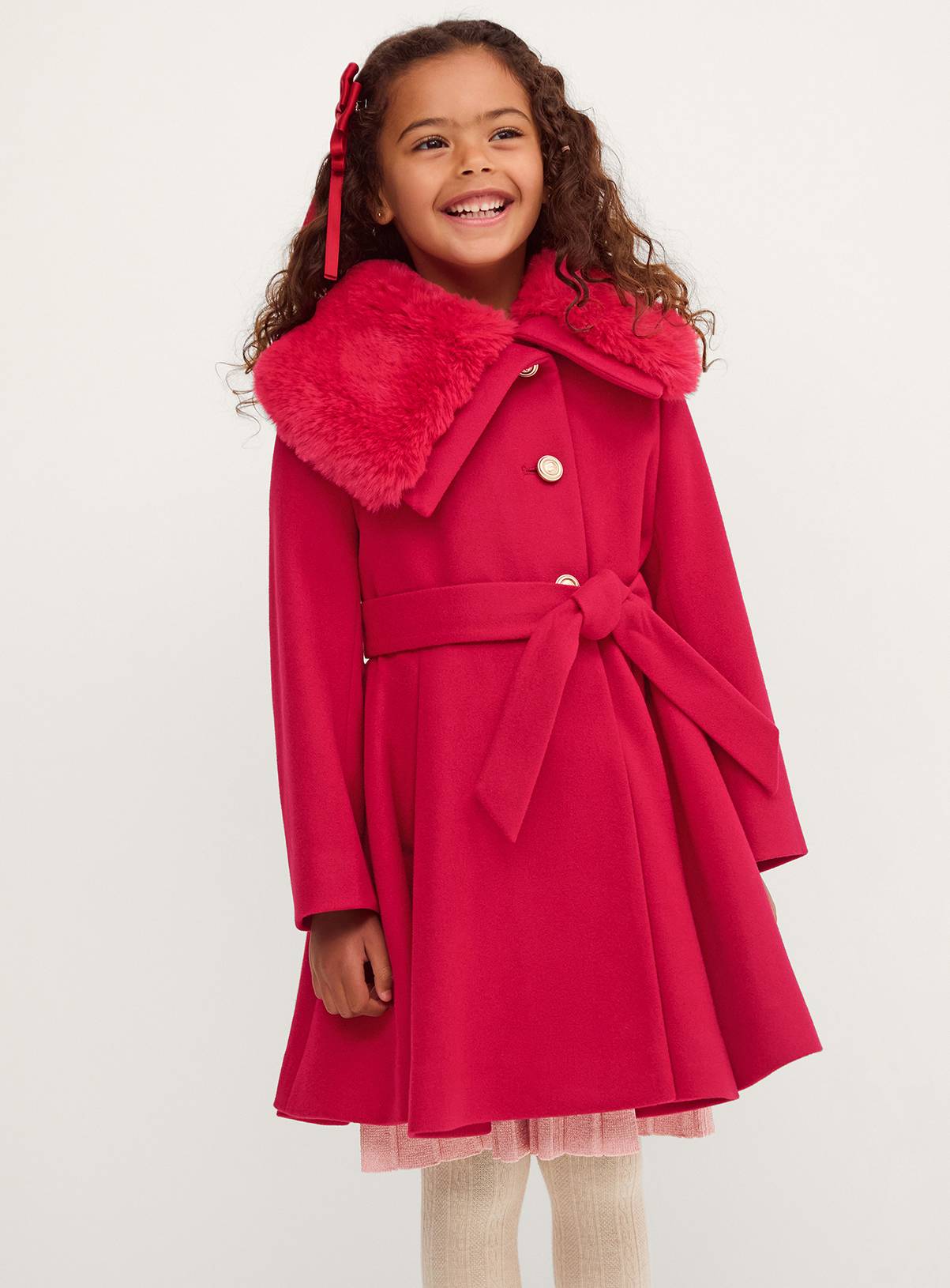 MONSOON Faux Fur Collar Belted Coat 5-6 years - Image 1