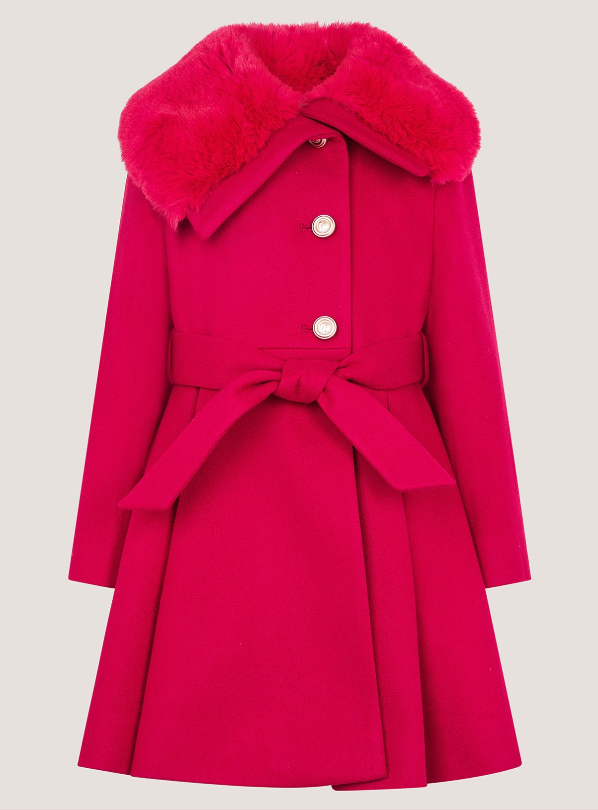 MONSOON Faux Fur Collar Belted Coat 5-6 years - Image 2 thumbnail