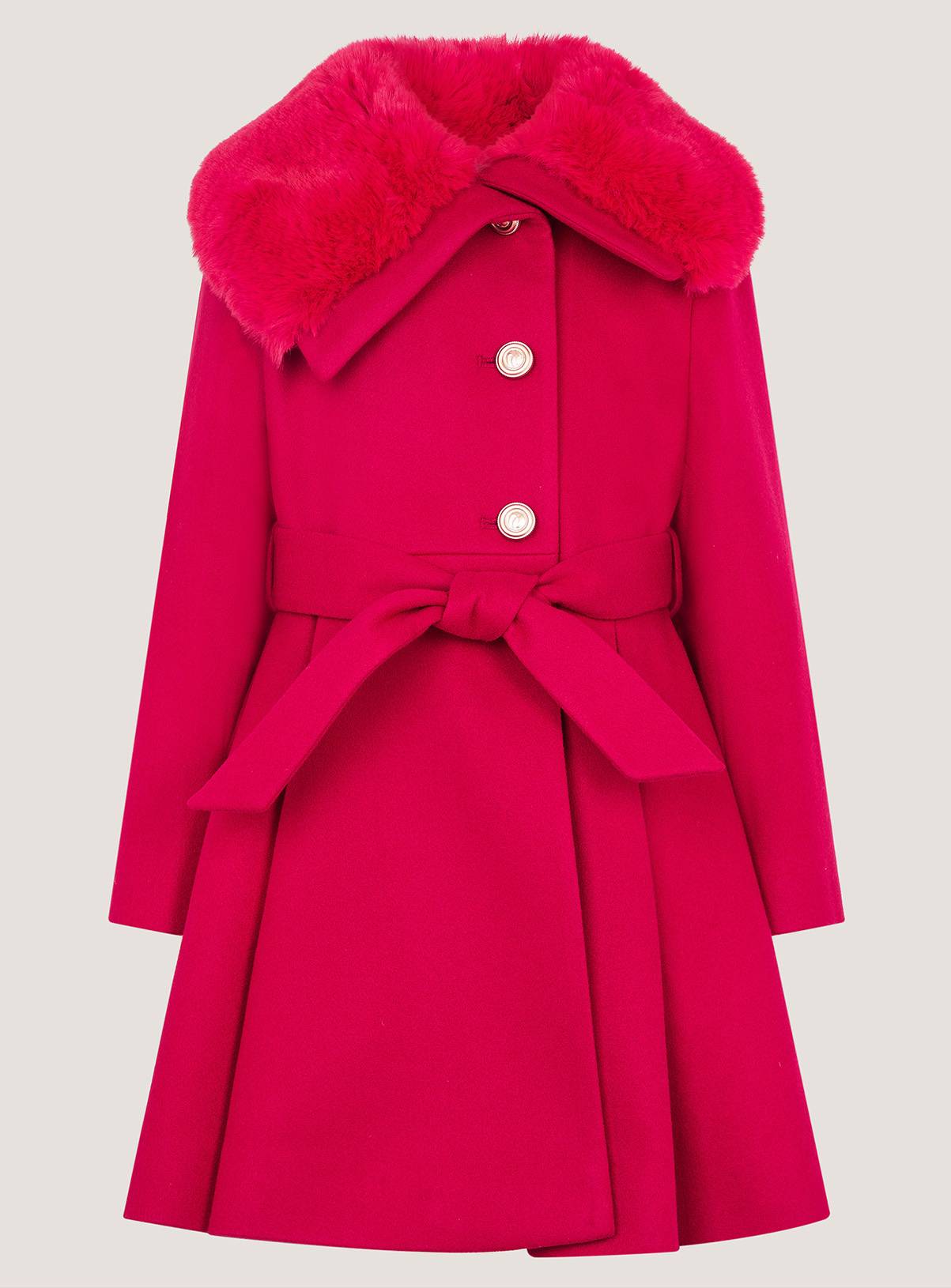 MONSOON Faux Fur Collar Belted Coat 5-6 years - Image 2