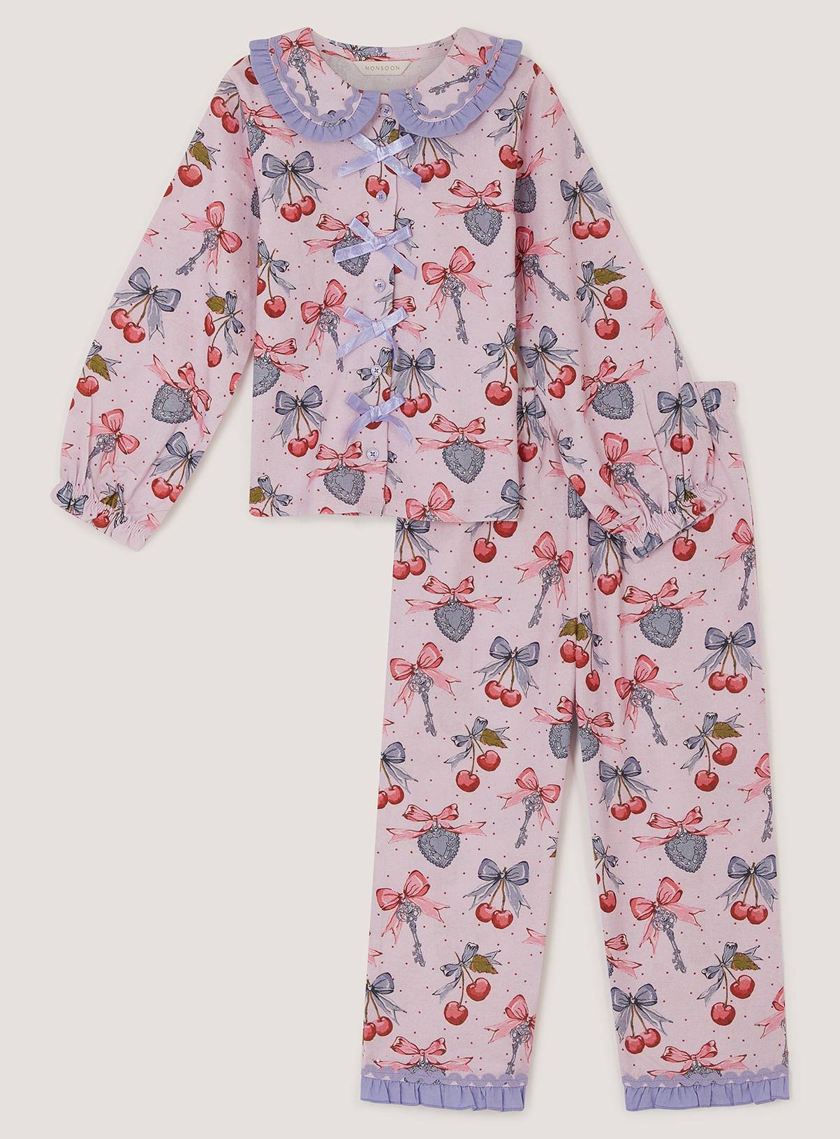 MONSOON Cherry Bow Long Pyjama Set 7-8 years - Image 1