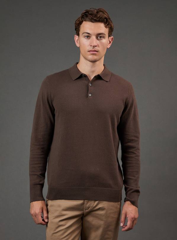 BURTON Khaki Cotton Rich Long Sleeve Knitted Polo M