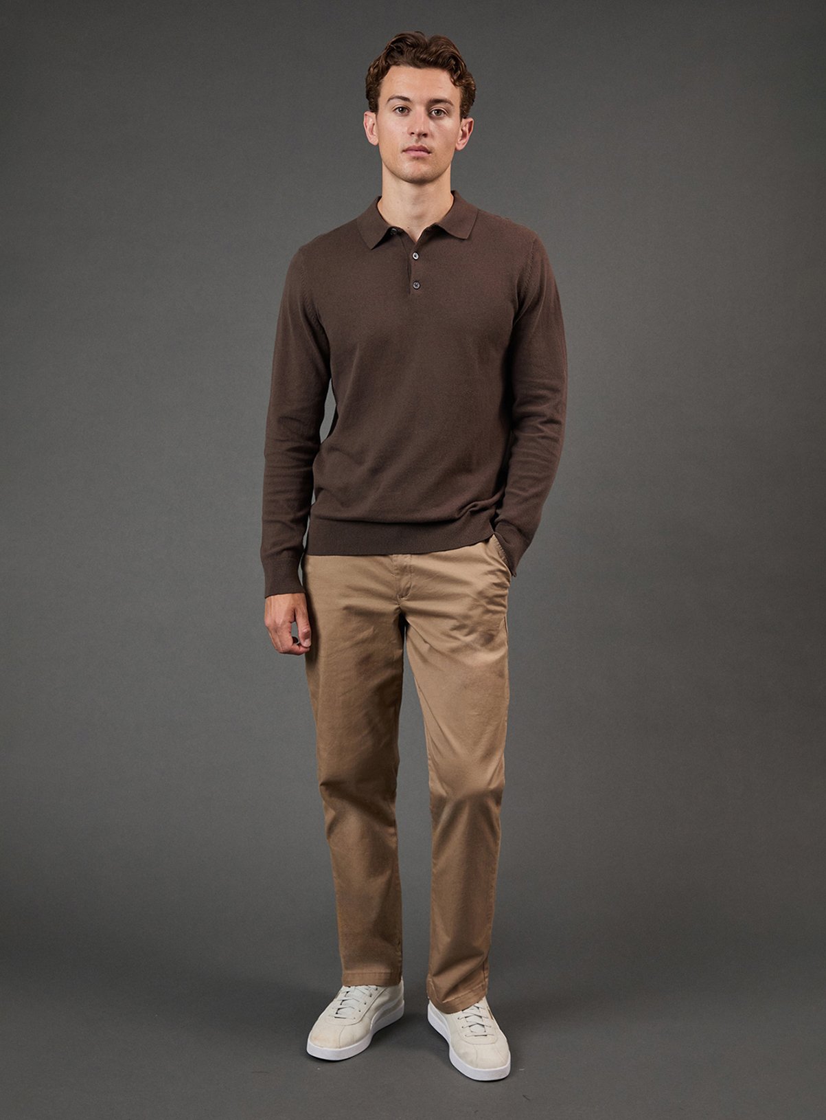 BURTON Khaki Cotton Rich Long Sleeve Knitted Polo XL - Image 2 thumbnail