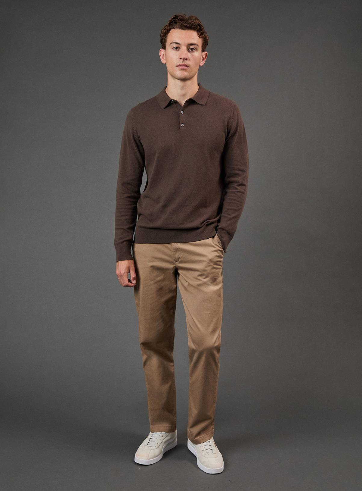 BURTON Khaki Cotton Rich Long Sleeve Knitted Polo XL - Image 2