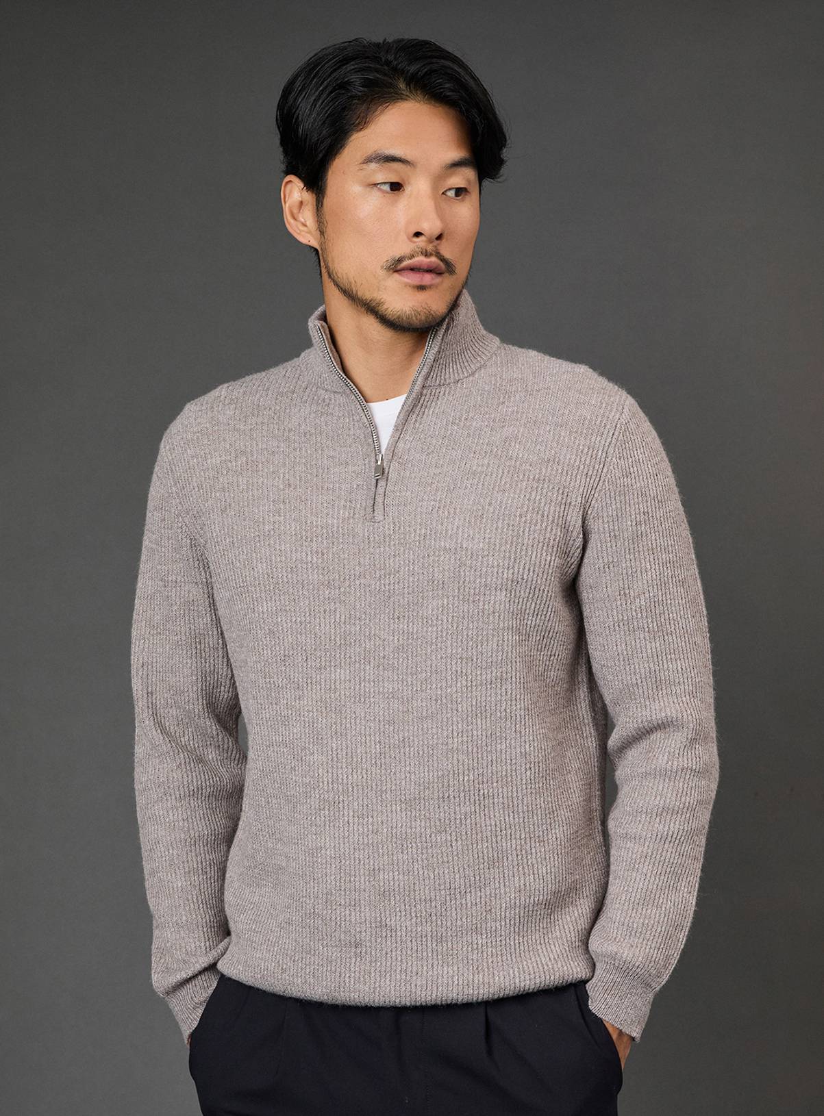 BURTON Oatmeal Soft Ribbed Half Zip Jumper M - Image 1