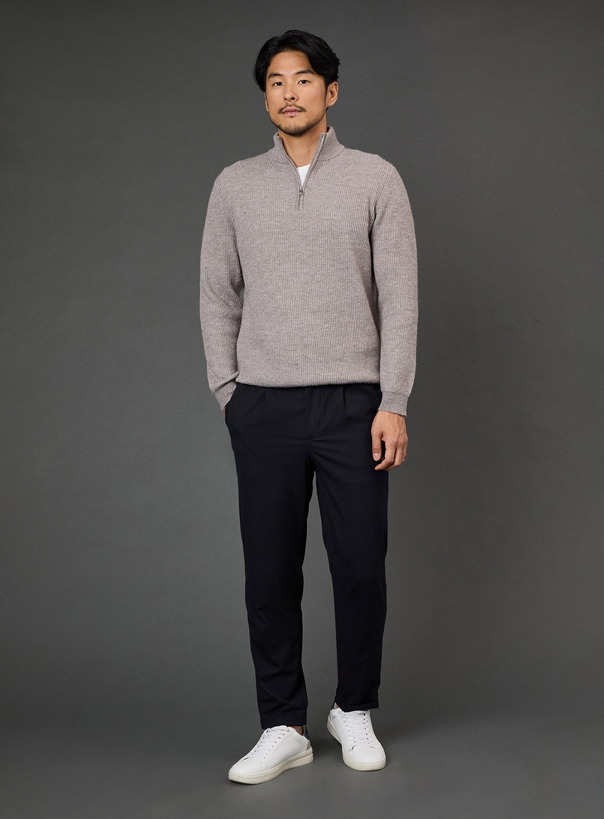 BURTON Oatmeal Soft Ribbed Half Zip Jumper M - Image 2 thumbnail
