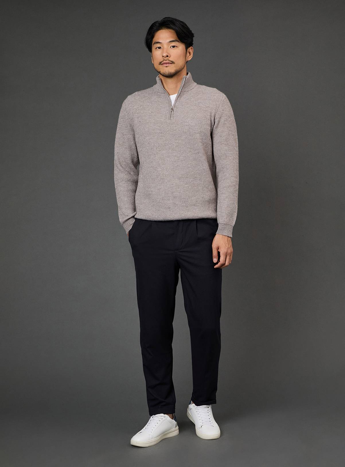 BURTON Oatmeal Soft Ribbed Half Zip Jumper M - Image 2