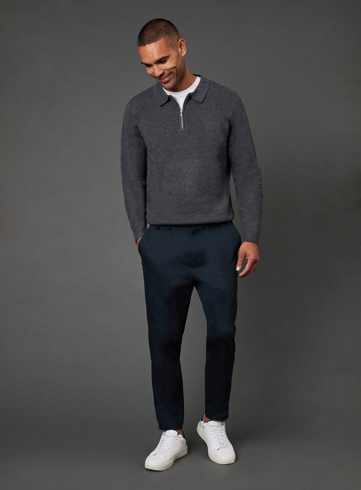 BURTON Charcoal Knitted Long Sleeve Zip Neck Polo Shirt S - Image 2 thumbnail