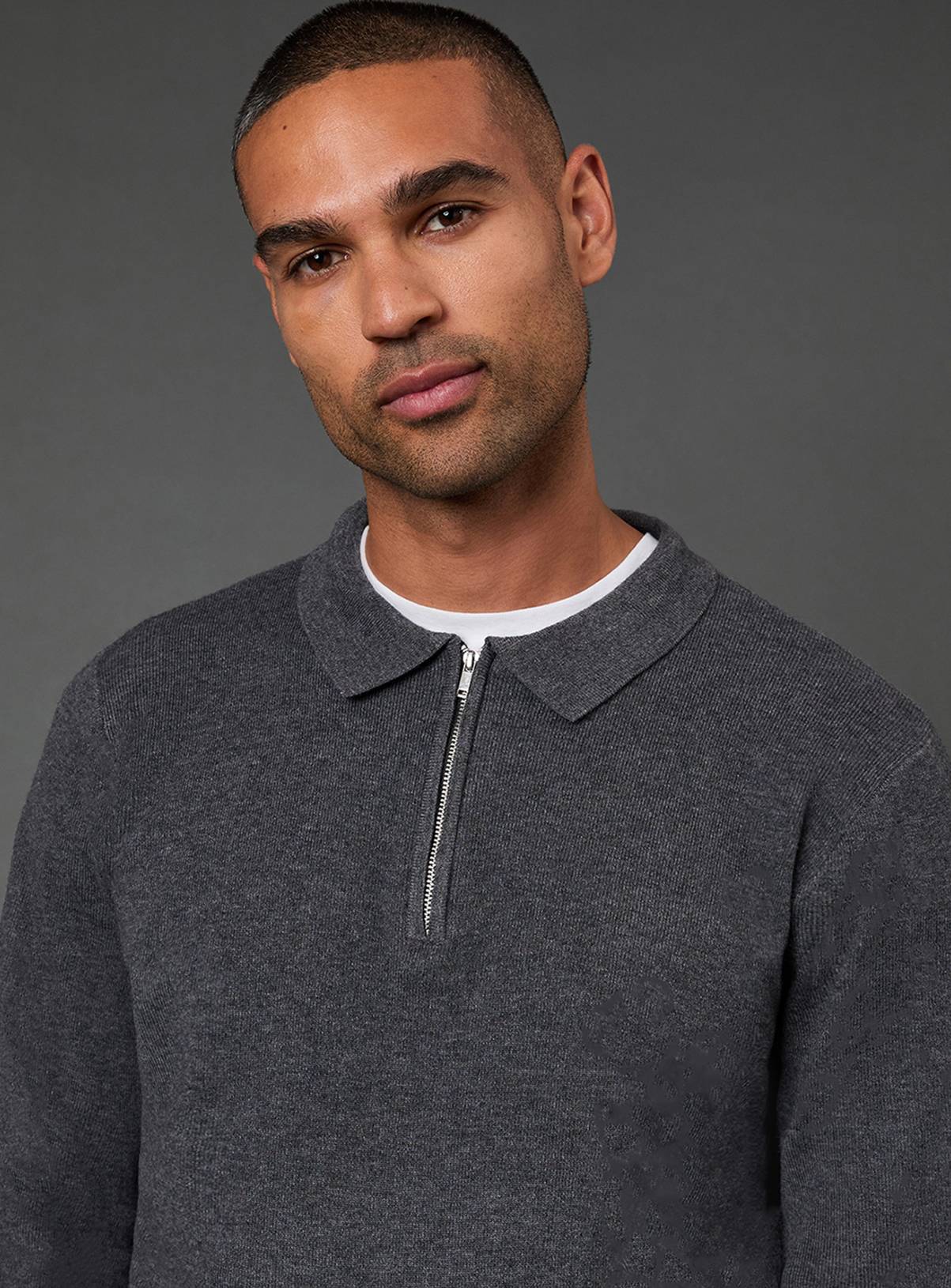 BURTON Charcoal Knitted Long Sleeve Zip Neck Polo Shirt S - Image 3