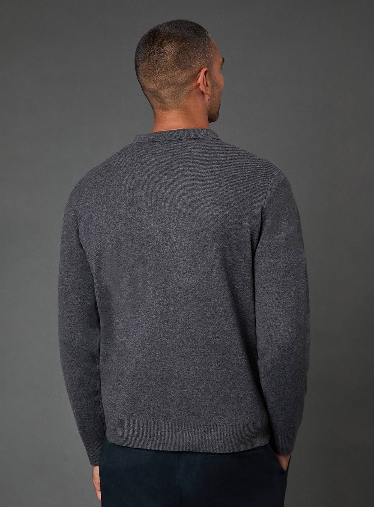 BURTON Charcoal Knitted Long Sleeve Zip Neck Polo Shirt S - Image 4