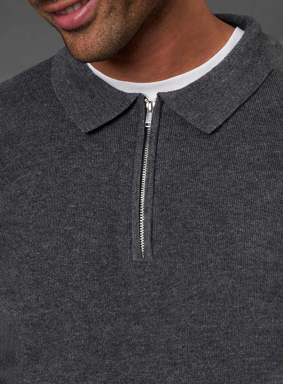 BURTON Charcoal Knitted Long Sleeve Zip Neck Polo Shirt S - Image 5 thumbnail