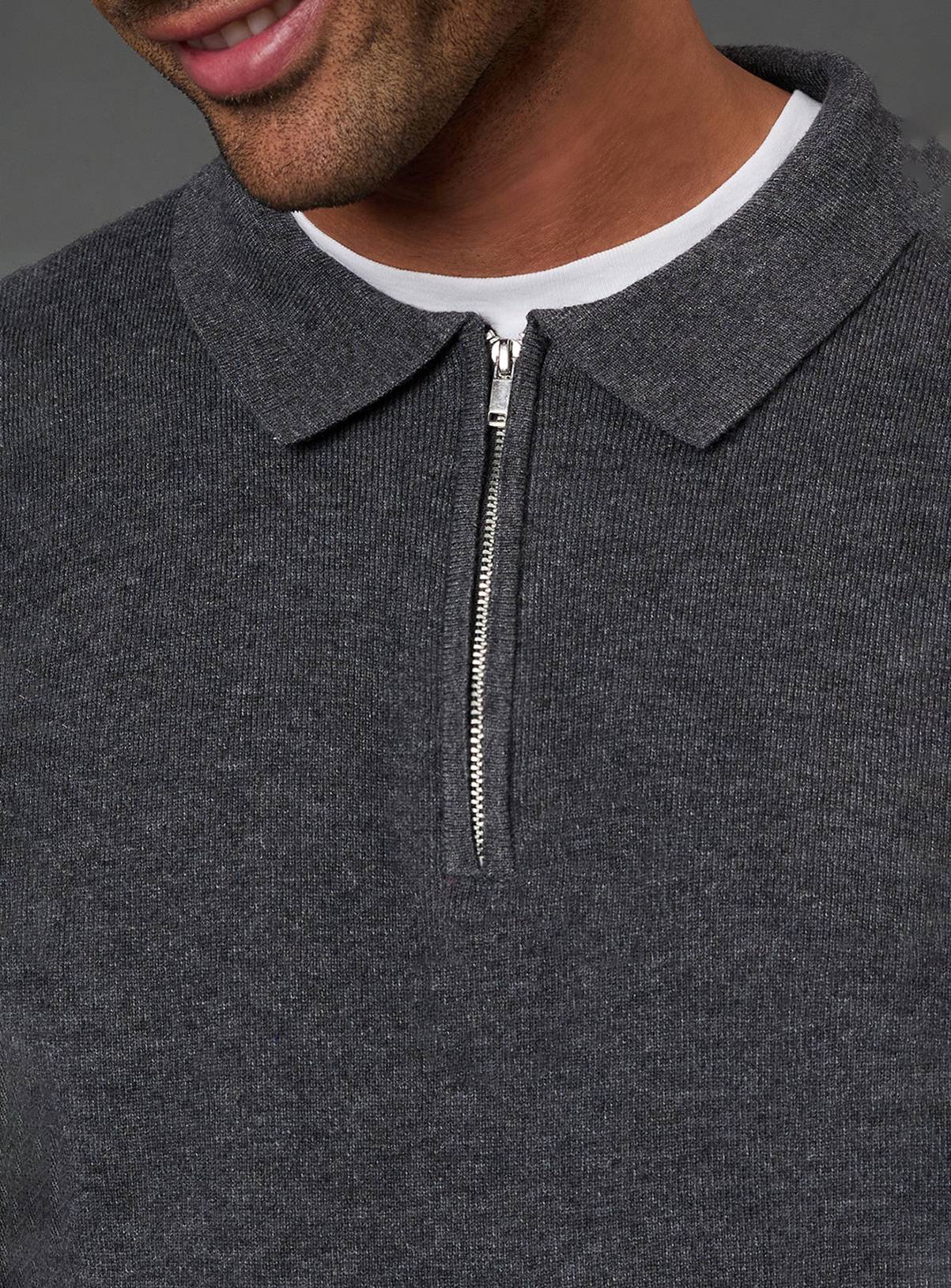 BURTON Charcoal Knitted Long Sleeve Zip Neck Polo Shirt S - Image 5