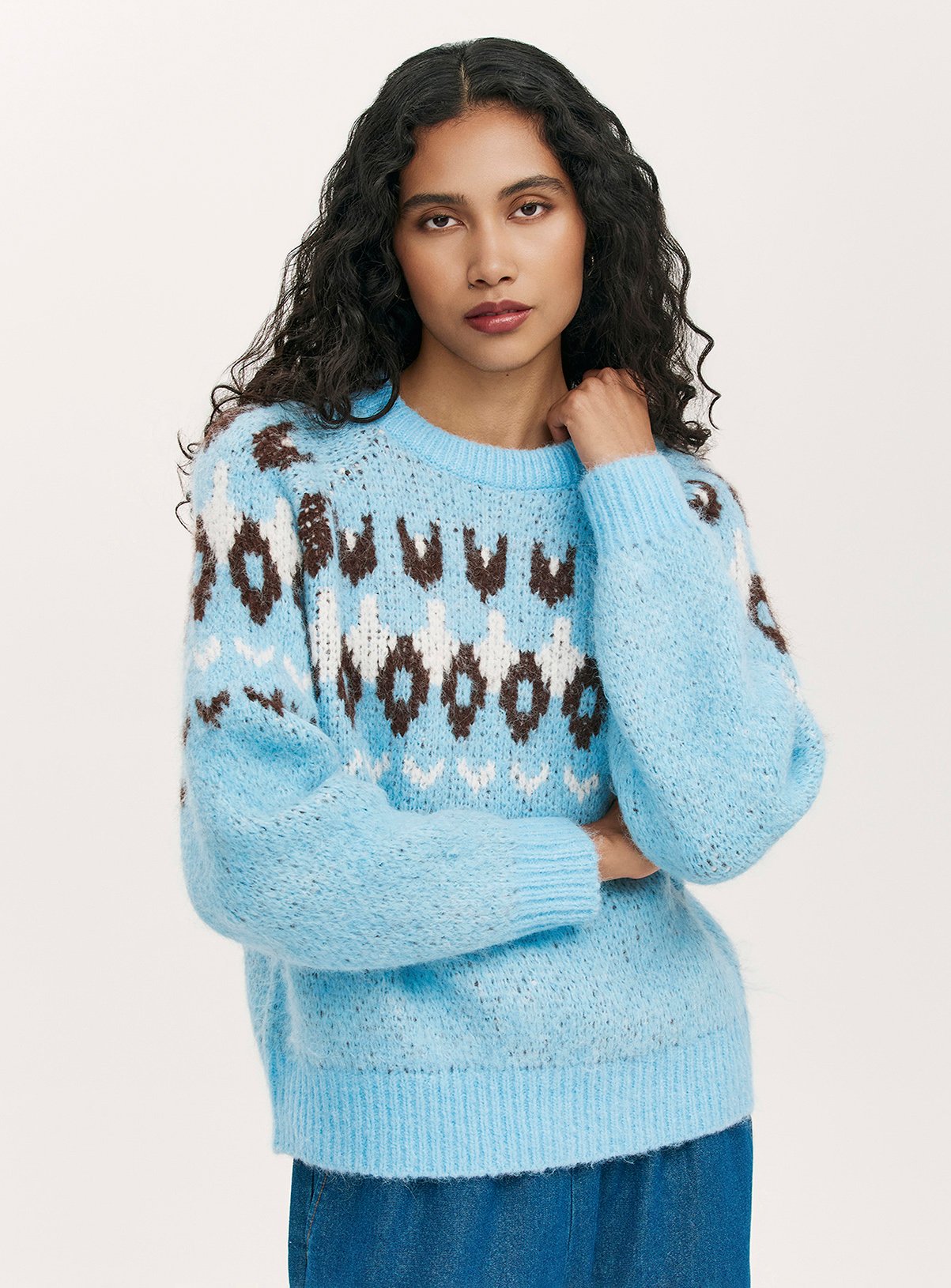 FINERY Belinda Fair Isle Round Neck Knitted Jumper With Wool 14 - Image 1 thumbnail