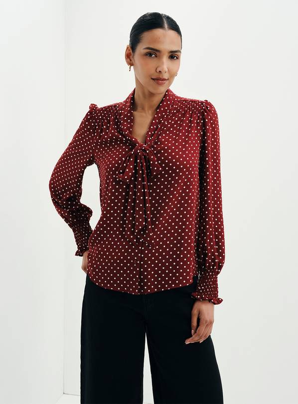 FINERY Mavis Polka Dot Print Pussybow Blouse 8