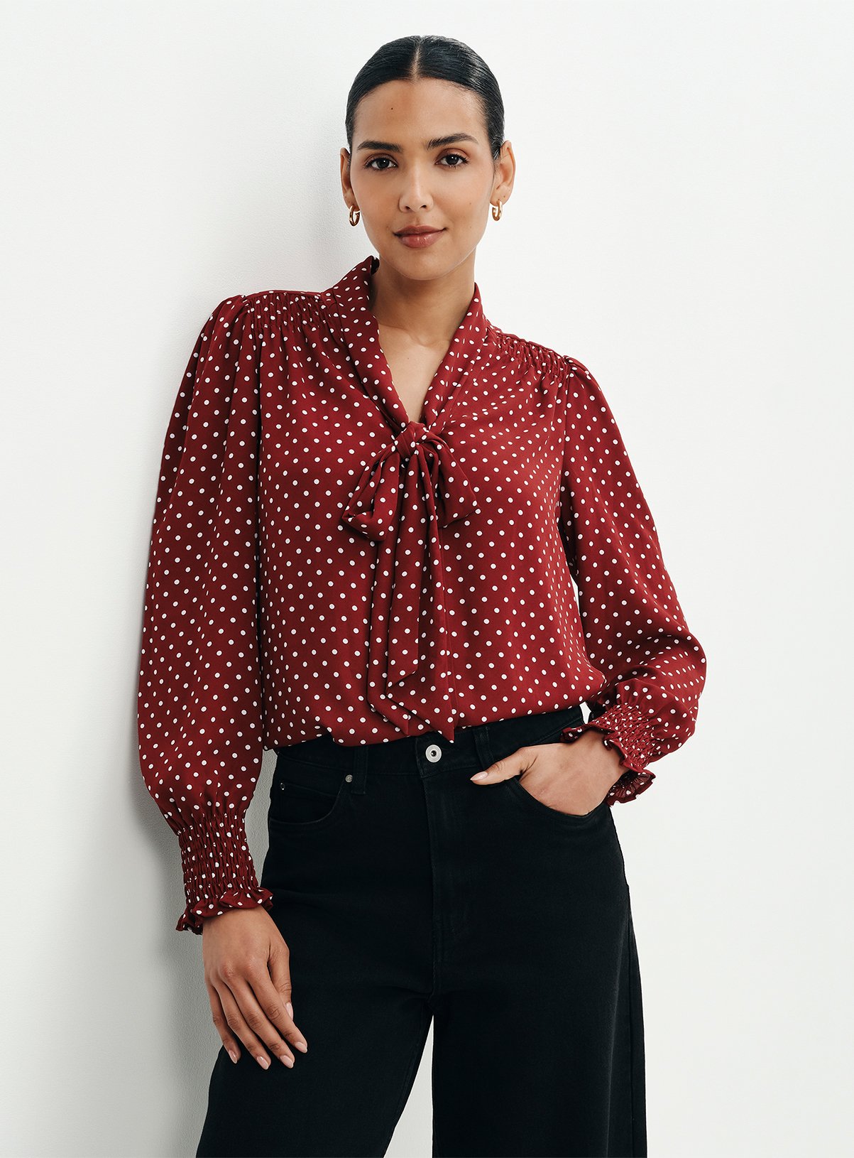 FINERY Mavis Polka Dot Print Pussybow Blouse 18 - Image 2 thumbnail