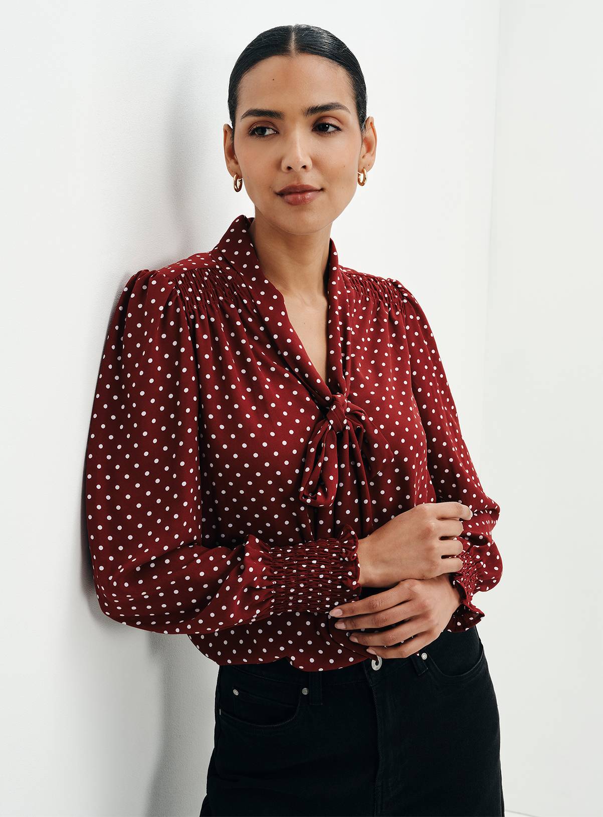 FINERY Mavis Polka Dot Print Pussybow Blouse 18 - Image 4
