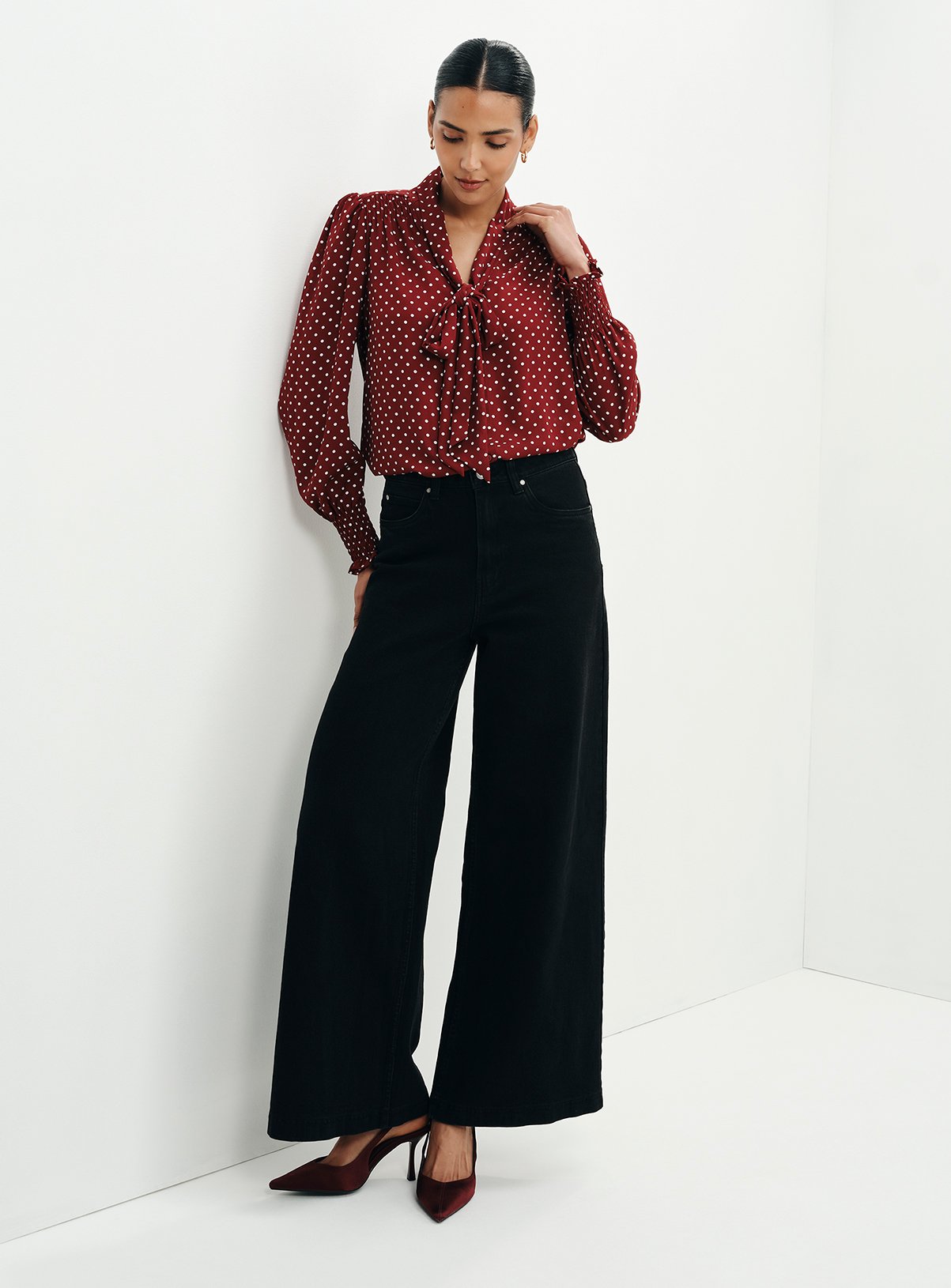 FINERY Mavis Polka Dot Print Pussybow Blouse 18 - Image 5 thumbnail
