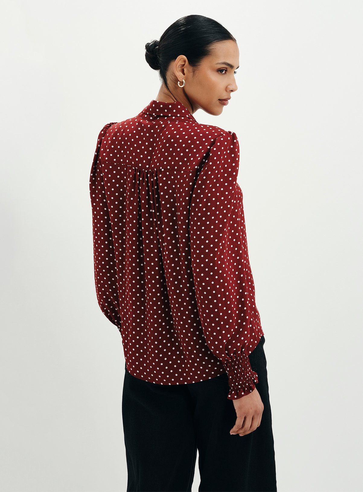 FINERY Mavis Polka Dot Print Pussybow Blouse 18 - Image 6 thumbnail