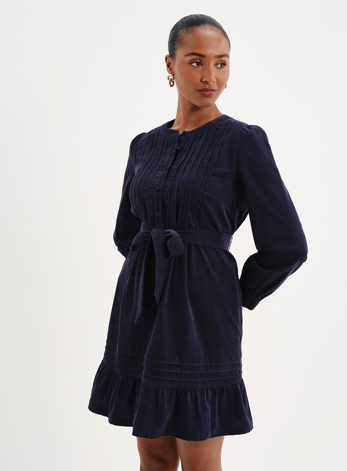FINERY Marianne Corduroy Tie Waist Short Dress 8 - Image 2 thumbnail