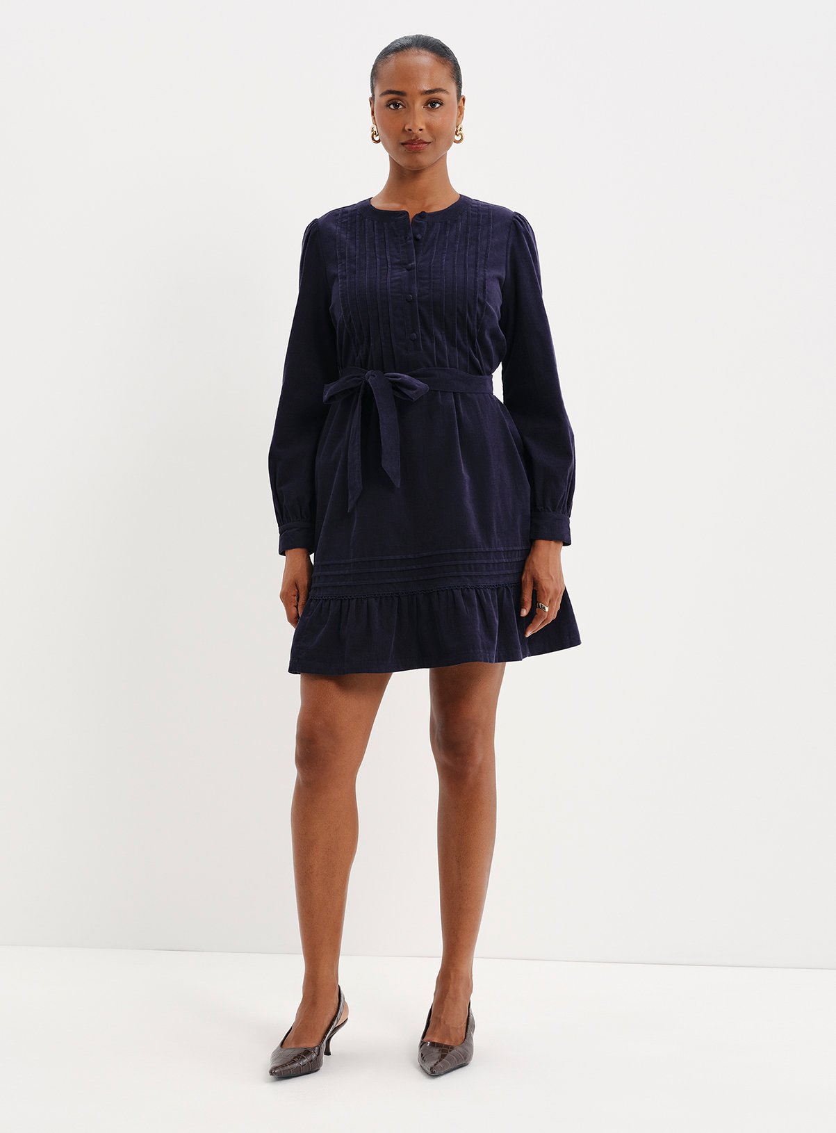 FINERY Marianne Corduroy Tie Waist Short Dress 8 - Image 4 thumbnail