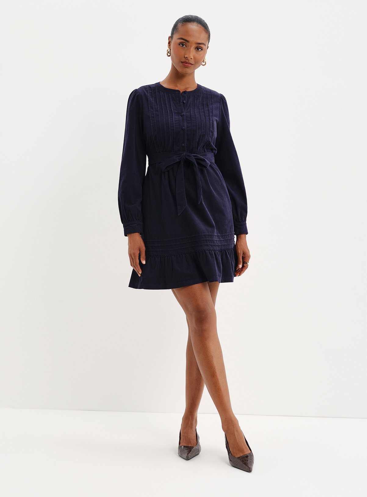 FINERY Marianne Corduroy Tie Waist Short Dress 8 - Image 5 thumbnail