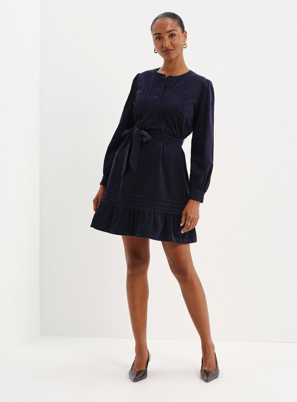 FINERY Marianne Corduroy Tie Waist Short Dress 8 - Image 6 thumbnail