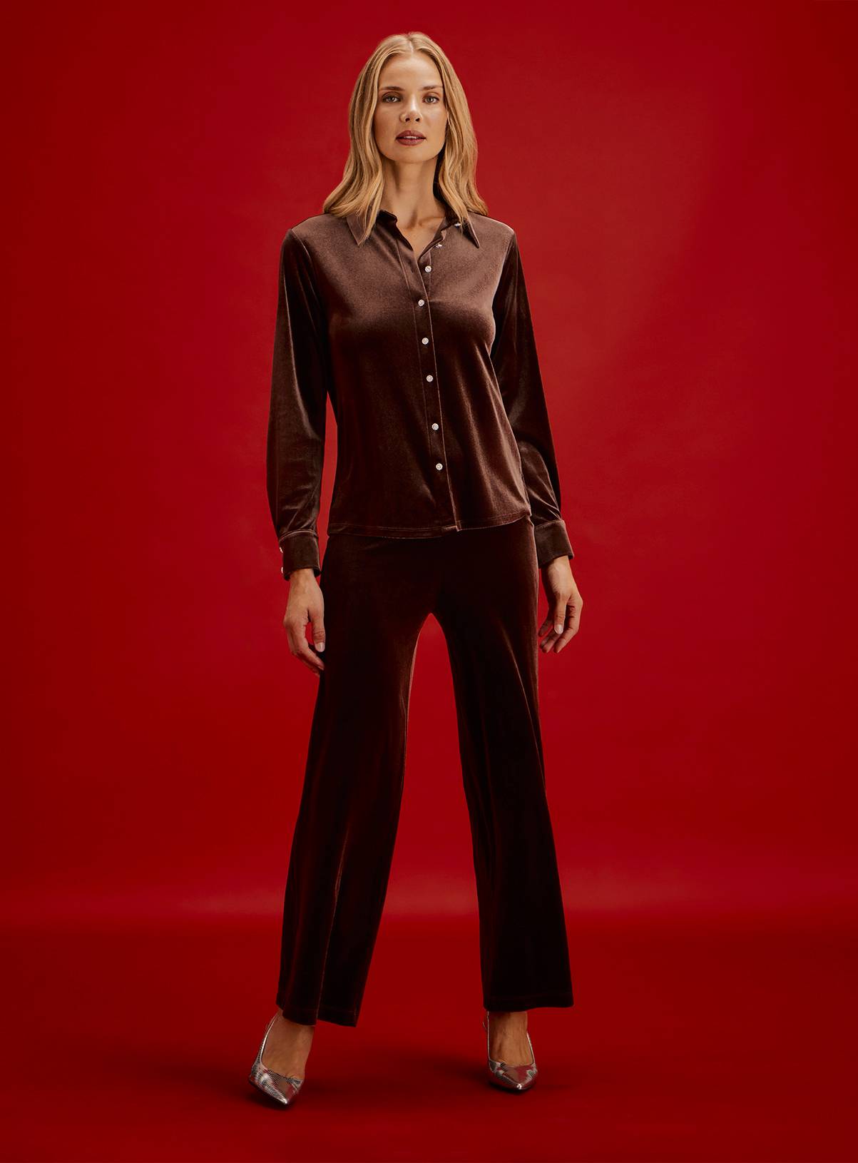 FINERY Kenzie Velvet Wide Leg Trousers 18R - Image 3